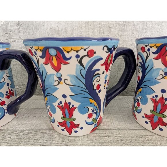 Espana Lifestyle San Marino Ceramic Mugs Set Of 4 Colorful Floral Design New - Picture 2 of 7